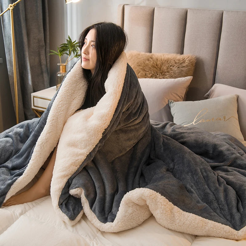 Reversible double-sided wool throw blanket